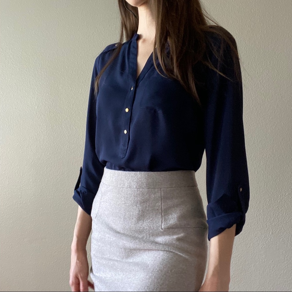 3/4 sleeve navy blouse The Limited